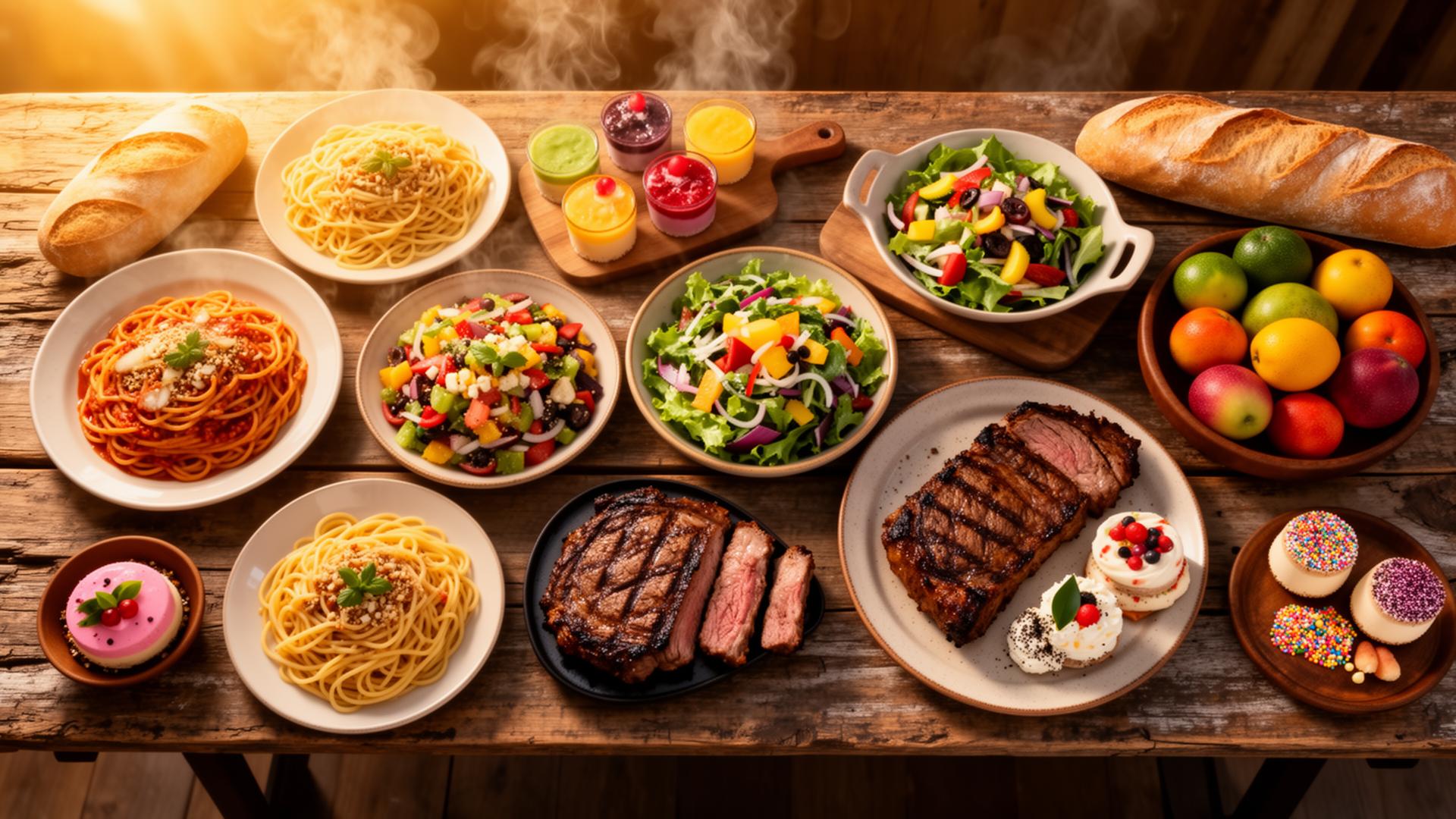 Mesa farta com pratos variados e apetitosos